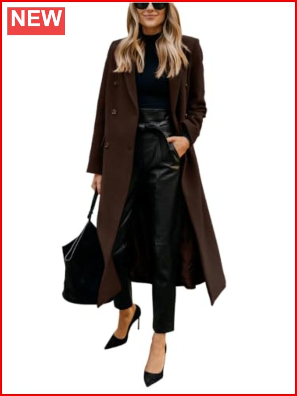 Women's Long Wool Blend Notch Lapel Double Breasted Peacoat